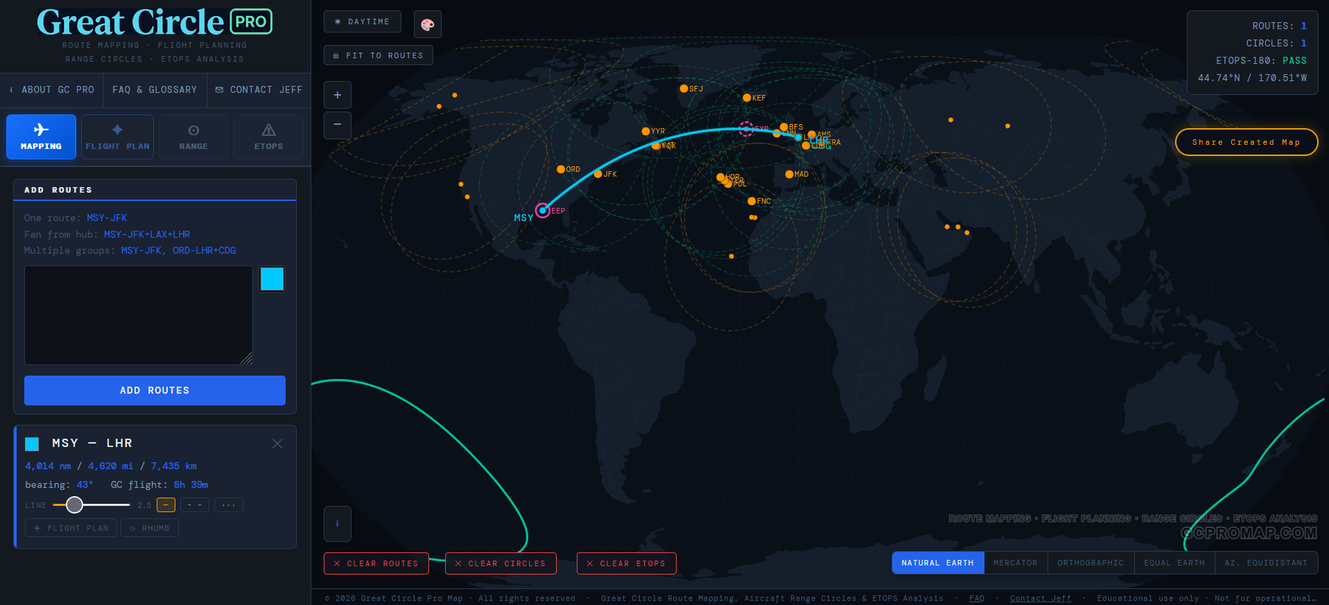Great Circle Routing Map
