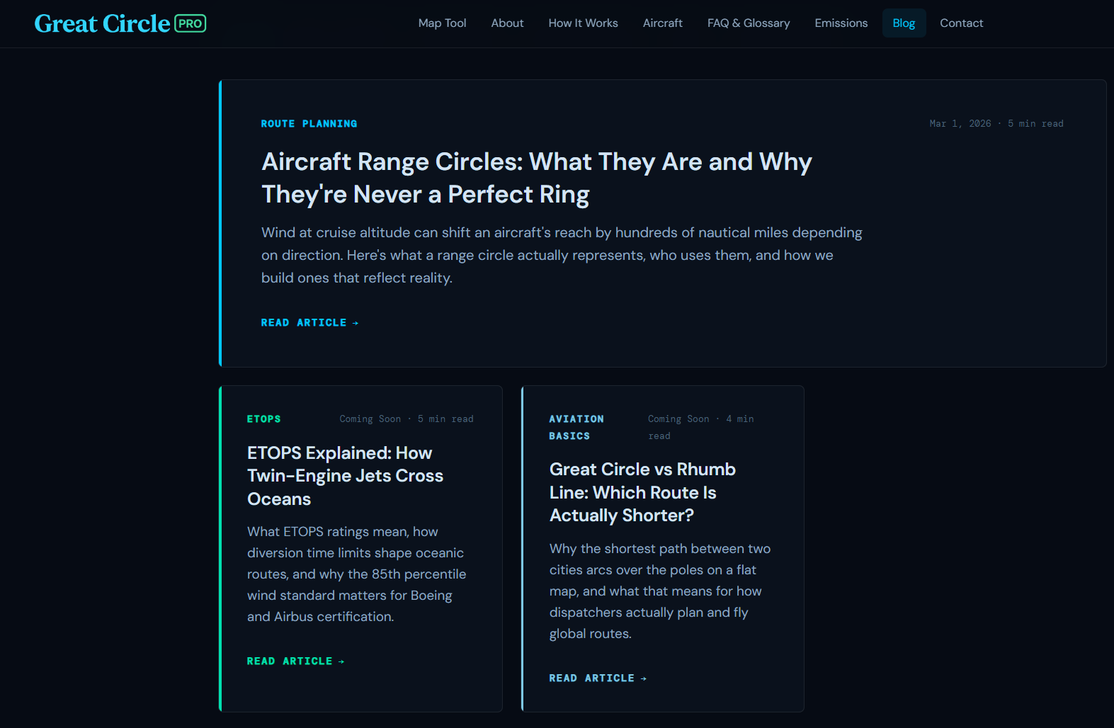 Great Circle Pro blog covering aviation route planning methodology and flight analysis